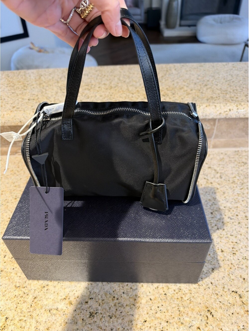 Prada Re-Nylon Leather Foldable Mini Duffel Bag Black BNIB